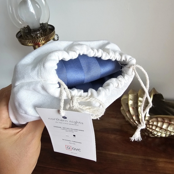 Northern Nights 500TC Damask Set Of 2 Luxury Blue King Pillowcases 100% Cotton - Picture 5 of 13